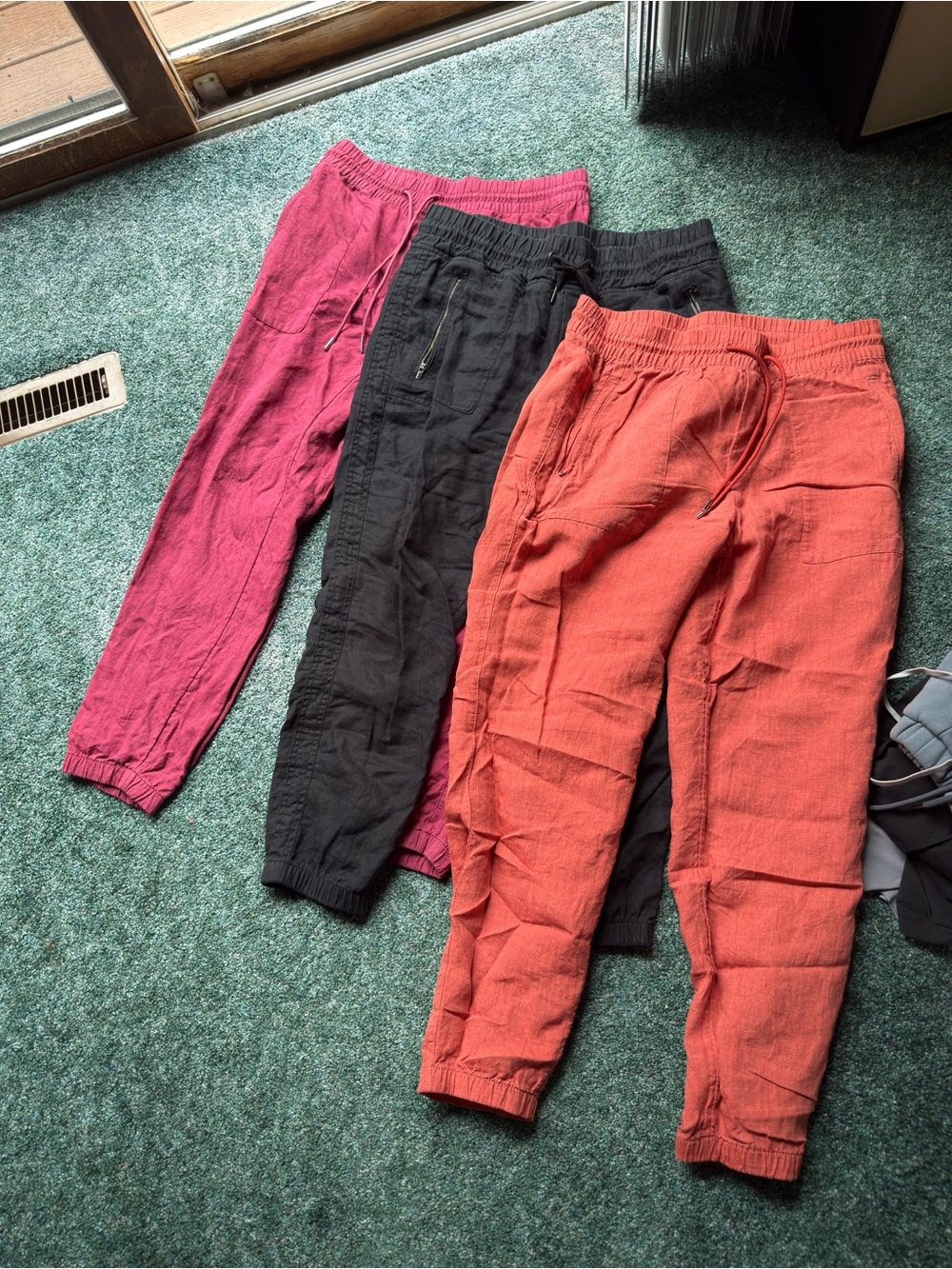 4 Linen Jogger Pants - CoffeeBerry, Black, Terracotta, White-faint leopard print
